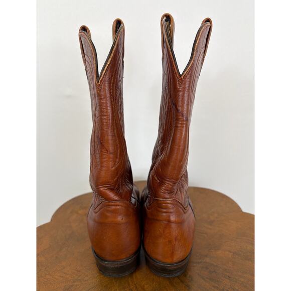 Tony Lama Brown Leather Western Cowboy Boots Stitching Size 10.5 Made In USA main image 5
